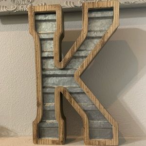 Letter K Galvanized Tin& Wood Size 14x9